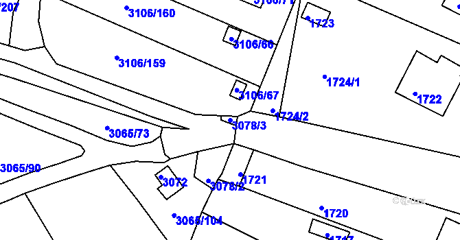 Parcela st. 3078/3 v KÚ Kadaň, Katastrální mapa