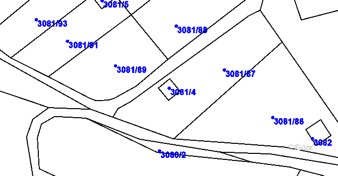 Parcela st. 3081/4 v KÚ Kadaň, Katastrální mapa