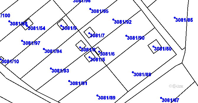 Parcela st. 3081/6 v KÚ Kadaň, Katastrální mapa