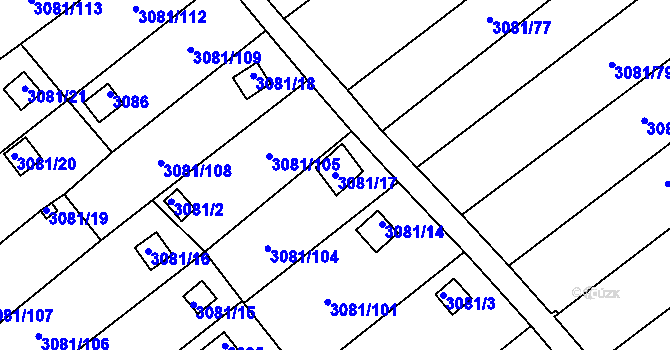 Parcela st. 3081/17 v KÚ Kadaň, Katastrální mapa