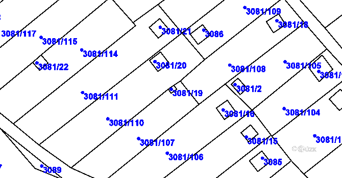 Parcela st. 3081/19 v KÚ Kadaň, Katastrální mapa