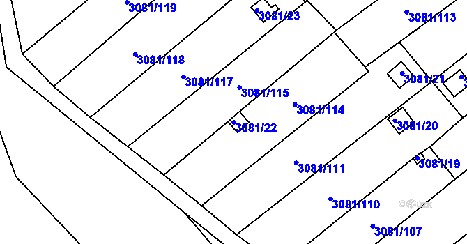 Parcela st. 3081/22 v KÚ Kadaň, Katastrální mapa