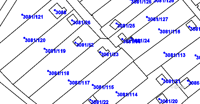 Parcela st. 3081/23 v KÚ Kadaň, Katastrální mapa
