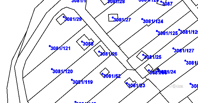 Parcela st. 3081/26 v KÚ Kadaň, Katastrální mapa