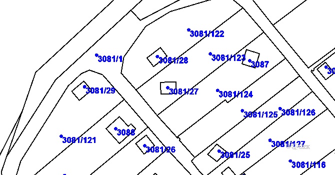Parcela st. 3081/27 v KÚ Kadaň, Katastrální mapa
