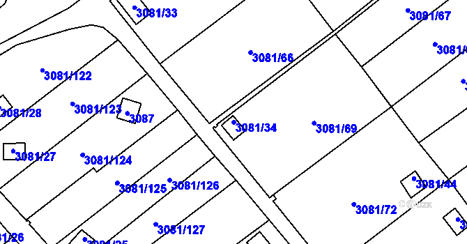 Parcela st. 3081/34 v KÚ Kadaň, Katastrální mapa