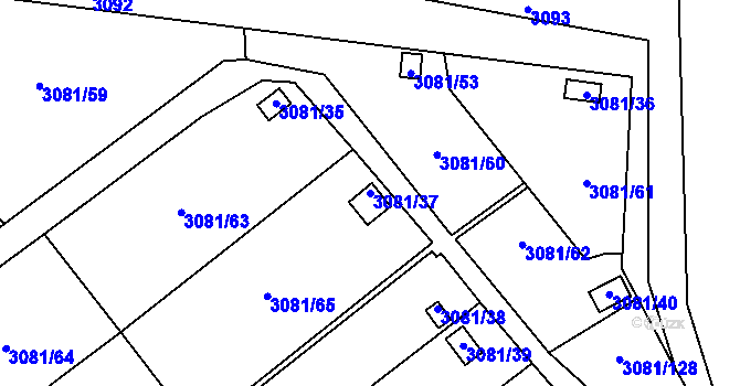 Parcela st. 3081/37 v KÚ Kadaň, Katastrální mapa