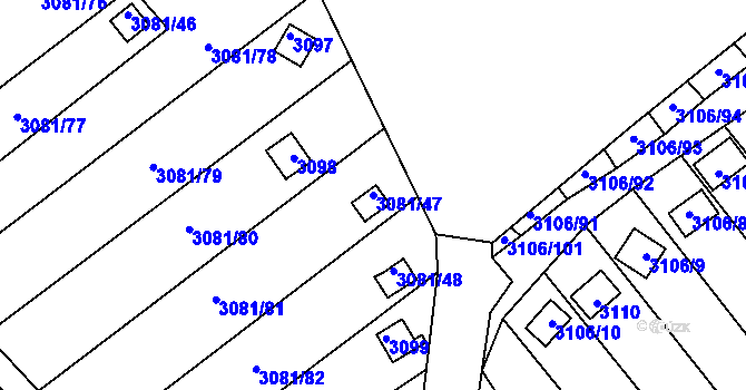 Parcela st. 3081/47 v KÚ Kadaň, Katastrální mapa