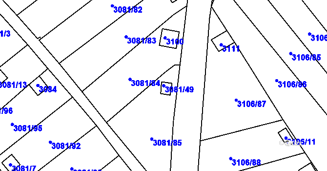 Parcela st. 3081/49 v KÚ Kadaň, Katastrální mapa