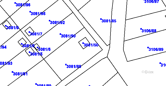 Parcela st. 3081/50 v KÚ Kadaň, Katastrální mapa