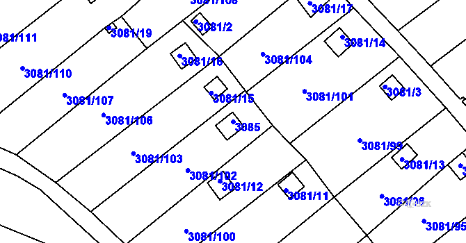Parcela st. 3085 v KÚ Kadaň, Katastrální mapa