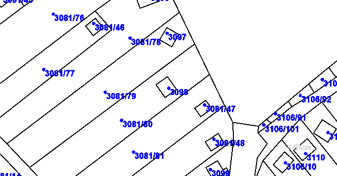 Parcela st. 3098 v KÚ Kadaň, Katastrální mapa