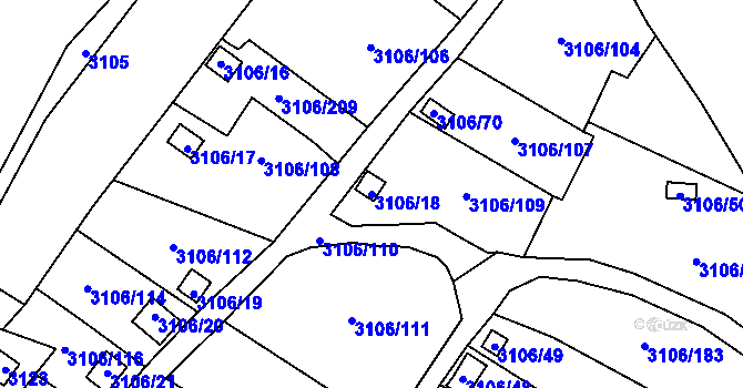 Parcela st. 3106/18 v KÚ Kadaň, Katastrální mapa