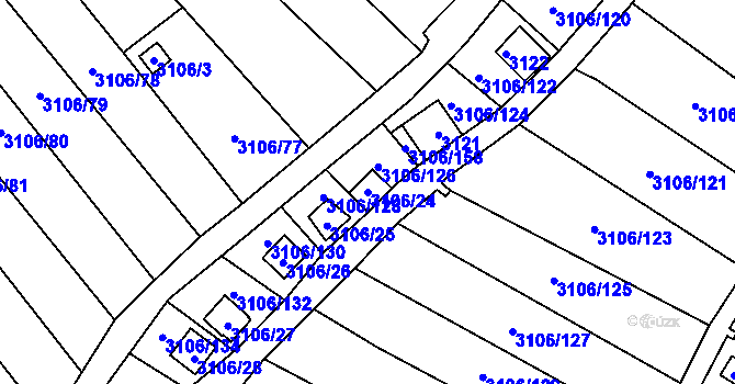 Parcela st. 3106/24 v KÚ Kadaň, Katastrální mapa