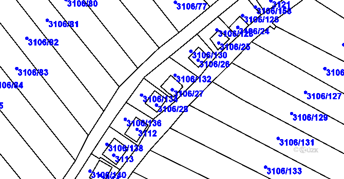 Parcela st. 3106/27 v KÚ Kadaň, Katastrální mapa