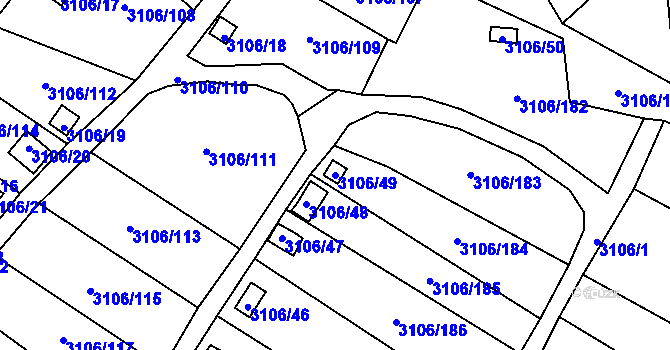 Parcela st. 3106/49 v KÚ Kadaň, Katastrální mapa