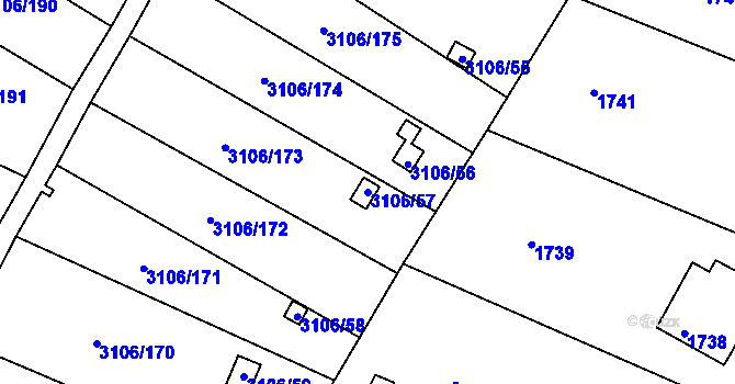 Parcela st. 3106/57 v KÚ Kadaň, Katastrální mapa