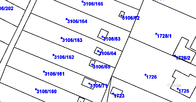 Parcela st. 3106/64 v KÚ Kadaň, Katastrální mapa