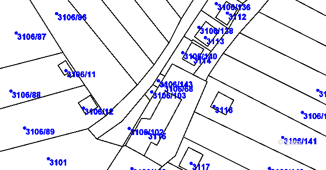 Parcela st. 3106/68 v KÚ Kadaň, Katastrální mapa