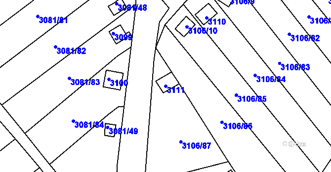Parcela st. 3111 v KÚ Kadaň, Katastrální mapa