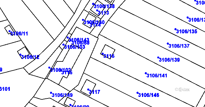 Parcela st. 3116 v KÚ Kadaň, Katastrální mapa