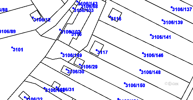 Parcela st. 3117 v KÚ Kadaň, Katastrální mapa