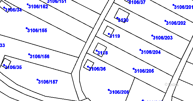 Parcela st. 3118 v KÚ Kadaň, Katastrální mapa