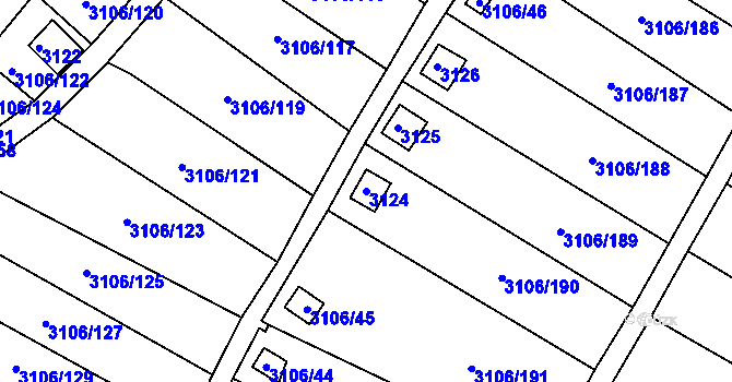 Parcela st. 3124 v KÚ Kadaň, Katastrální mapa
