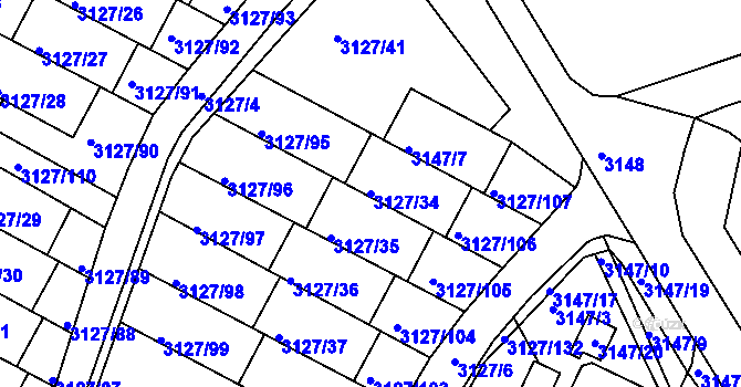 Parcela st. 3127/34 v KÚ Kadaň, Katastrální mapa