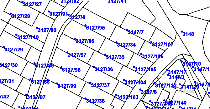 Parcela st. 3127/35 v KÚ Kadaň, Katastrální mapa