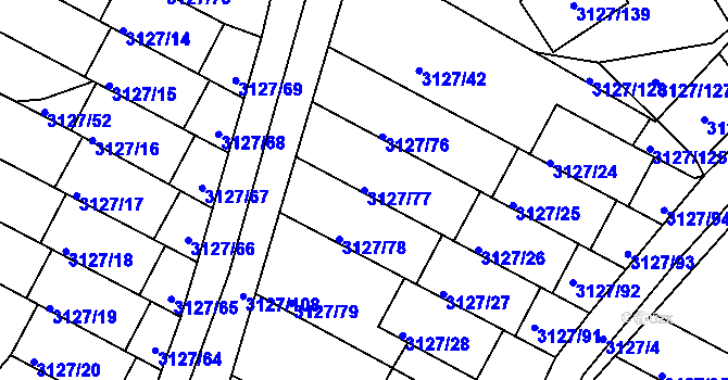 Parcela st. 3127/77 v KÚ Kadaň, Katastrální mapa