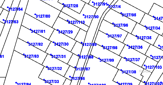 Parcela st. 3127/89 v KÚ Kadaň, Katastrální mapa