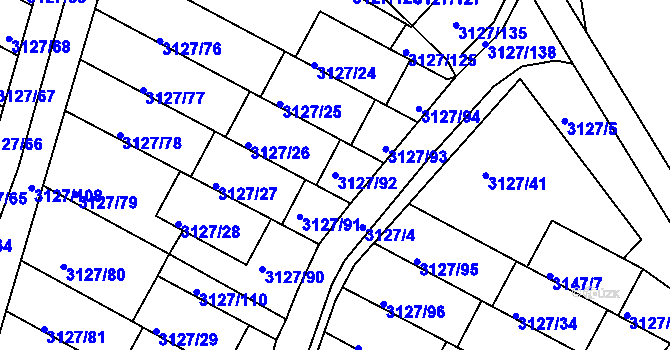 Parcela st. 3127/92 v KÚ Kadaň, Katastrální mapa