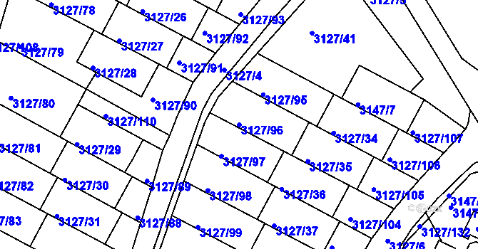 Parcela st. 3127/96 v KÚ Kadaň, Katastrální mapa