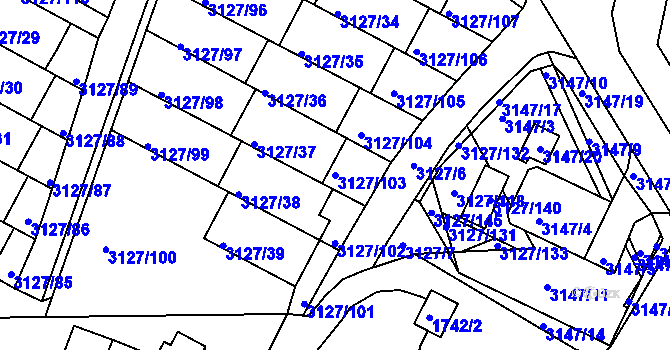 Parcela st. 3127/103 v KÚ Kadaň, Katastrální mapa
