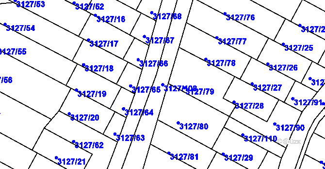 Parcela st. 3127/108 v KÚ Kadaň, Katastrální mapa