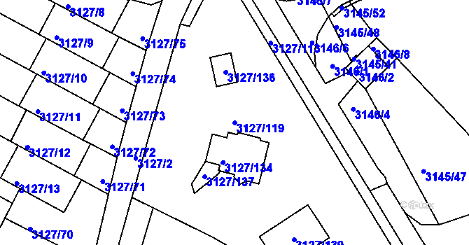 Parcela st. 3127/119 v KÚ Kadaň, Katastrální mapa