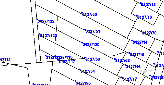 Parcela st. 3127/120 v KÚ Kadaň, Katastrální mapa