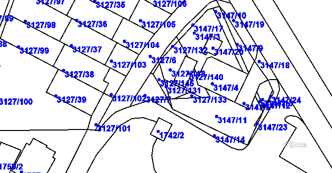 Parcela st. 3127/131 v KÚ Kadaň, Katastrální mapa