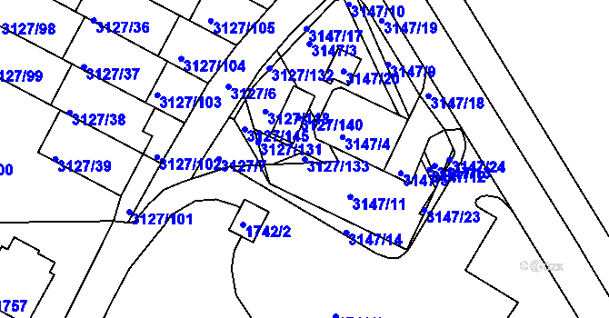 Parcela st. 3127/133 v KÚ Kadaň, Katastrální mapa