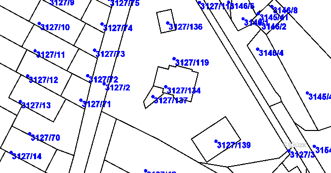 Parcela st. 3127/134 v KÚ Kadaň, Katastrální mapa