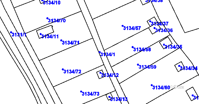 Parcela st. 3134/1 v KÚ Kadaň, Katastrální mapa