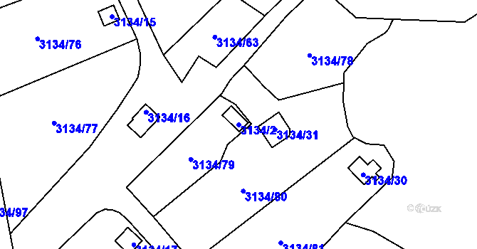 Parcela st. 3134/2 v KÚ Kadaň, Katastrální mapa