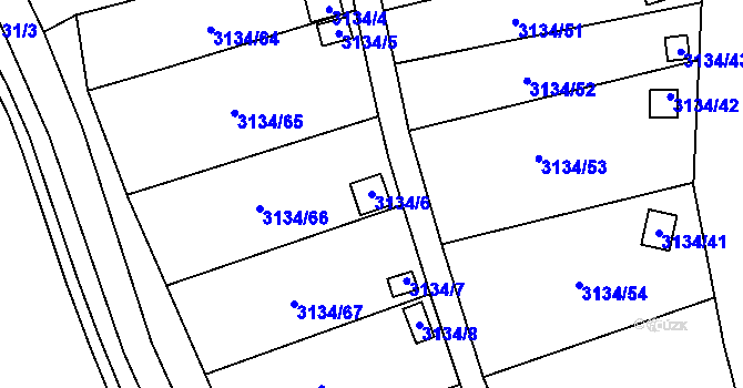 Parcela st. 3134/6 v KÚ Kadaň, Katastrální mapa