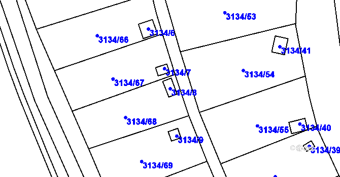 Parcela st. 3134/8 v KÚ Kadaň, Katastrální mapa