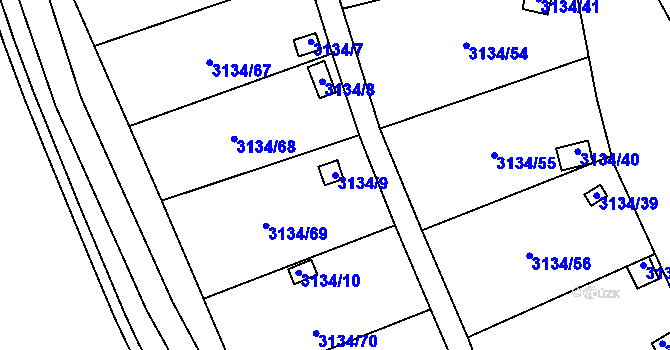 Parcela st. 3134/9 v KÚ Kadaň, Katastrální mapa