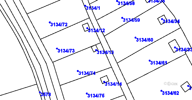 Parcela st. 3134/13 v KÚ Kadaň, Katastrální mapa