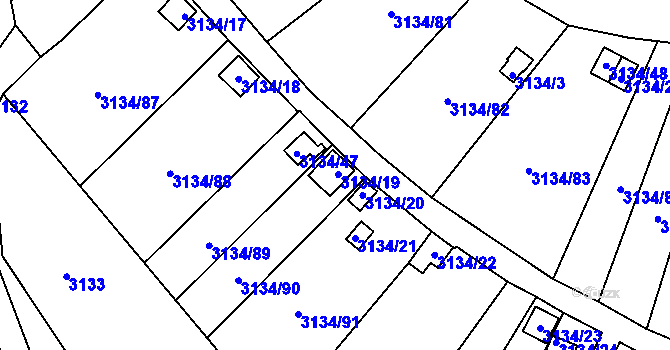 Parcela st. 3134/19 v KÚ Kadaň, Katastrální mapa