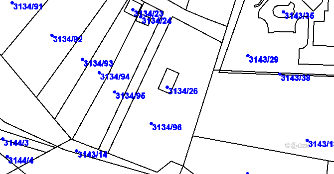 Parcela st. 3134/26 v KÚ Kadaň, Katastrální mapa