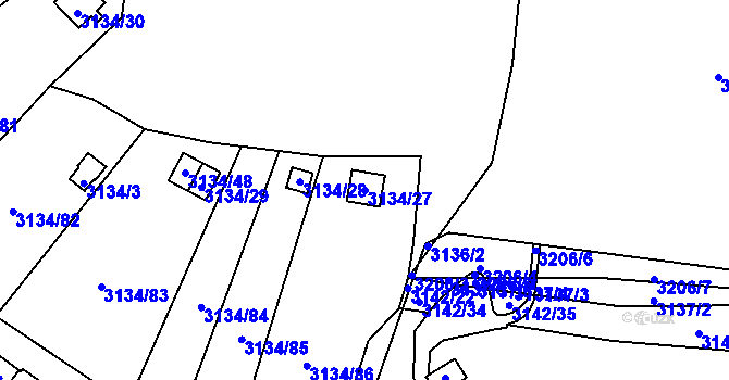 Parcela st. 3134/27 v KÚ Kadaň, Katastrální mapa